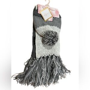 Jessica Simpson Gray and White Knit Scarf set with a hat with Pom Pom